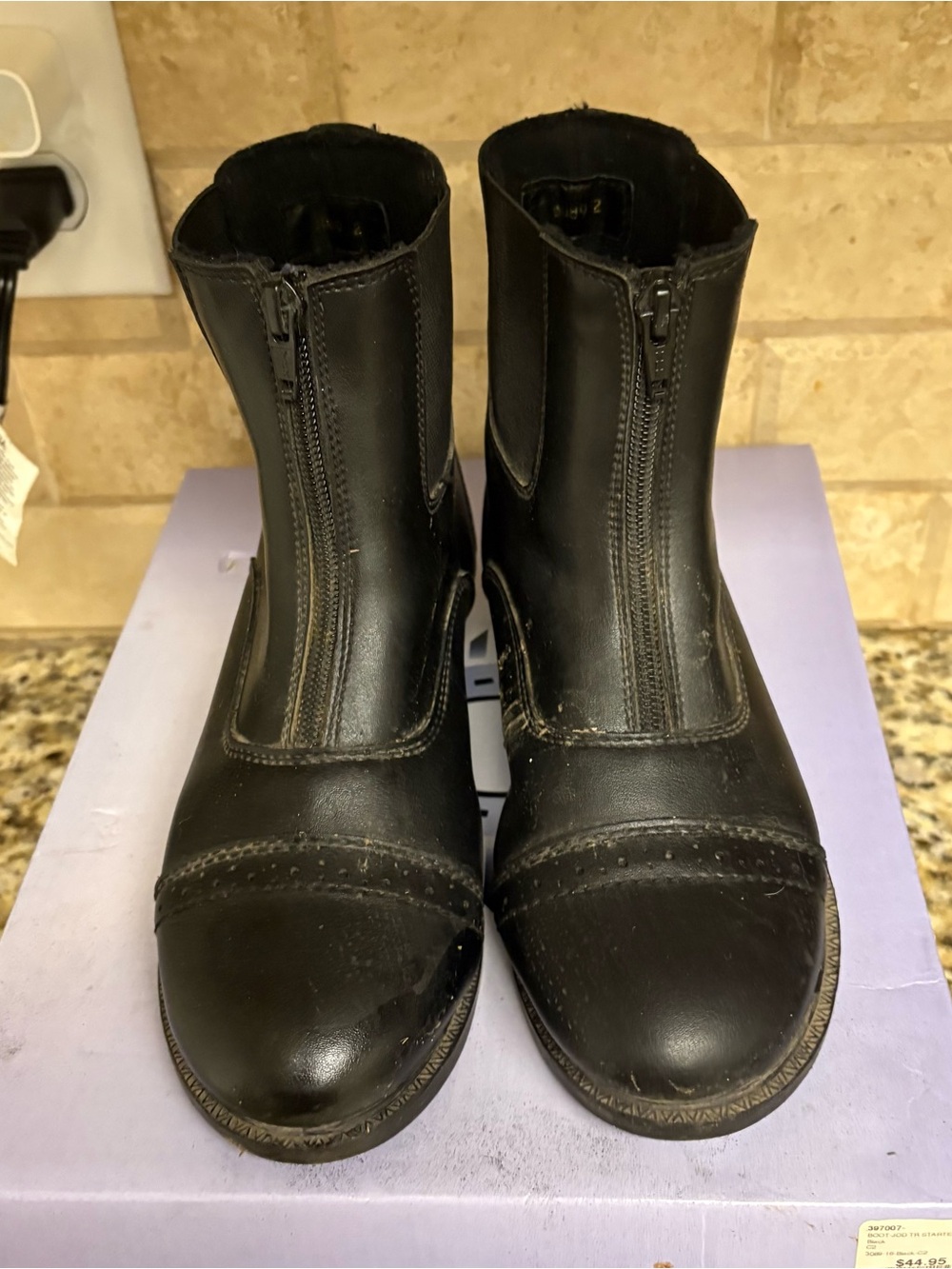Children's Black Leather Zip-Front Riding Boots